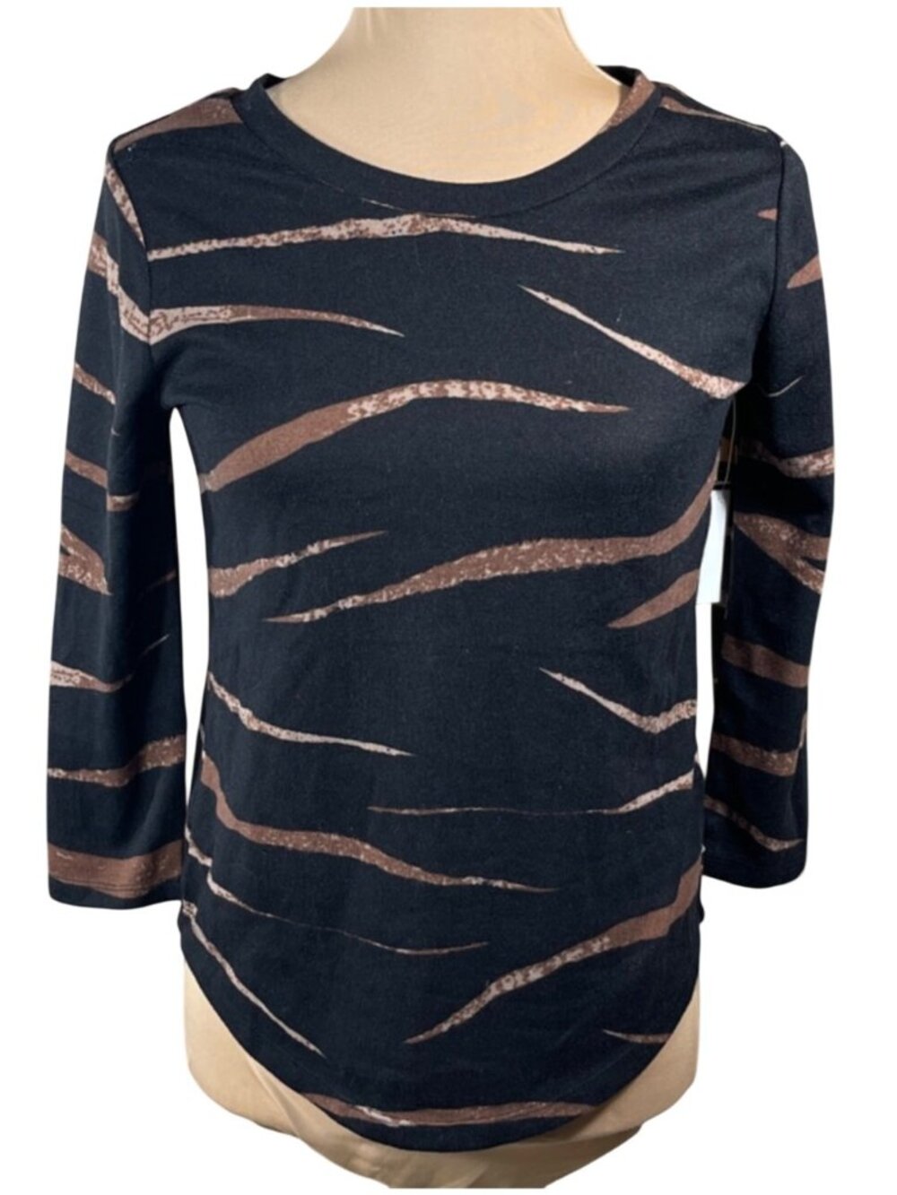 LIVERPOOL Abstract Animal Print T-Shirt Size XS Brown Black Stretch